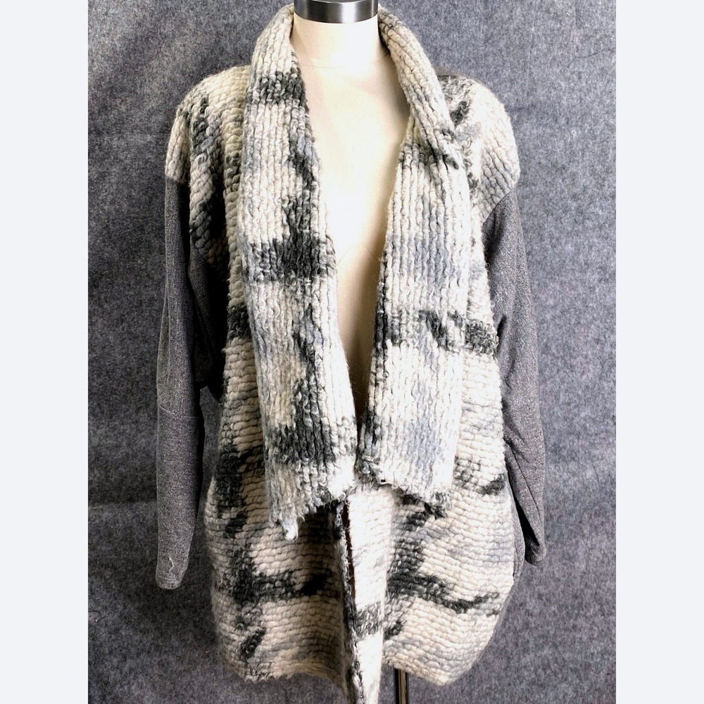 Dolan Cardigan XL Gray Cream Wool Blend Mixed Media Draped Shawl Collar Cozy
